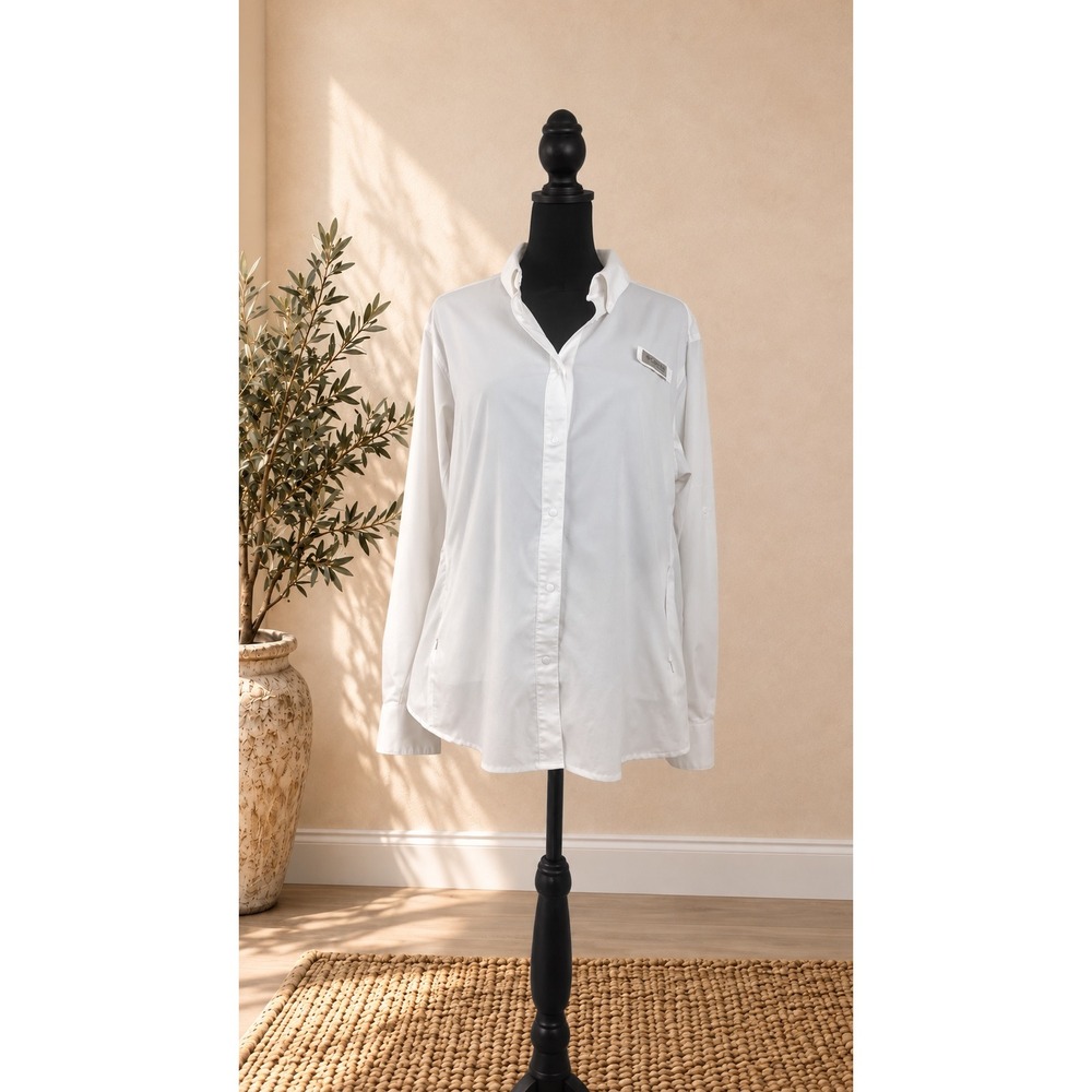 Columbia PFG Bahama Long Sleeve Fishing Shirt White Vented Hiking Top Womens L